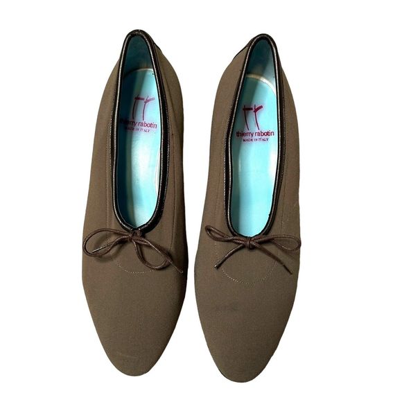 Thierry Rabotin Low Block Heel‎ Pumps Olive Green Bow Sz EU 41/ US 10.5 READ - Picture 2 of 12